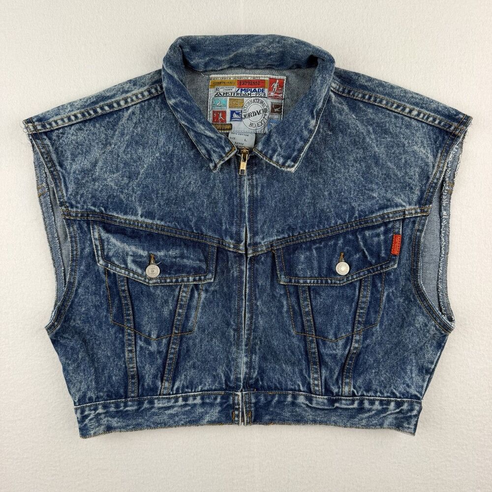 VTG Jordache 80's Cropped Large Full Zip Jean Jacket By No Exit Amsterdam